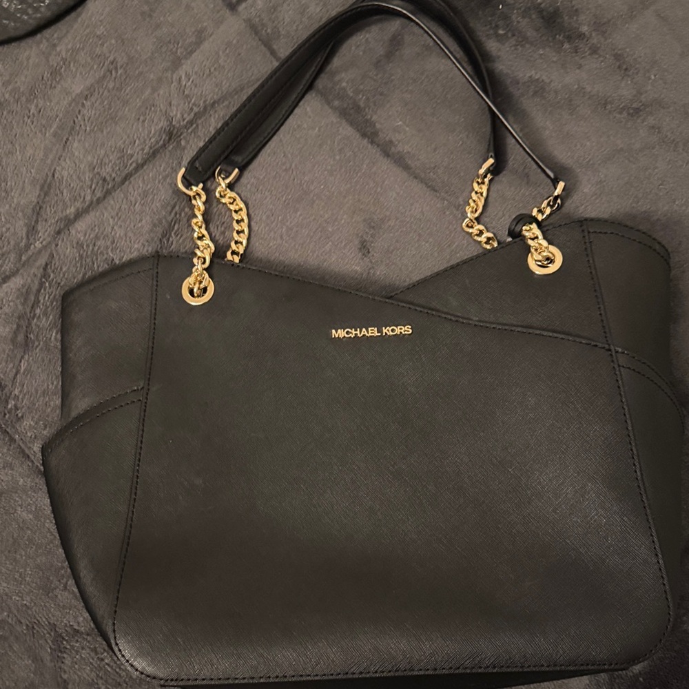 Michael Kors Black Shoulder Bag with Gold Accents